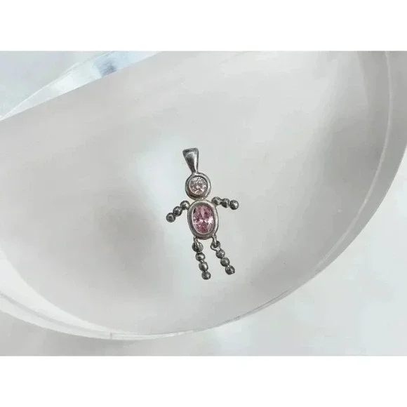 90's Sterling Vintage Tiny Dainty Pink October Birthstone Tourmaline Pendant - Picture 8 of 9